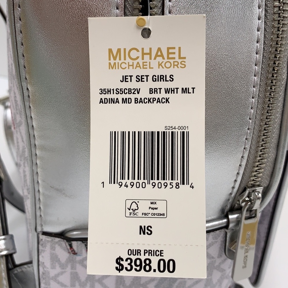 Michael Kors Jet Set Girls Adina Medium Backpack Bright White Silver Multi - Picture 15 of 15